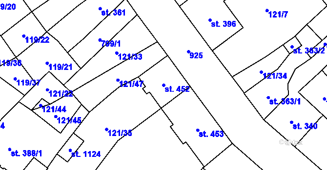 Parcela st. 452 v KÚ Košťany, Katastrální mapa