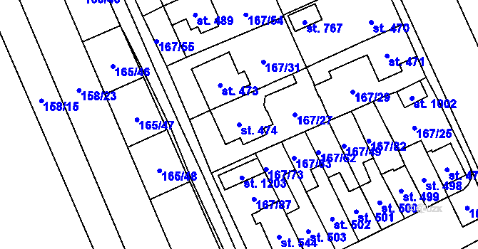 Parcela st. 474 v KÚ Košťany, Katastrální mapa