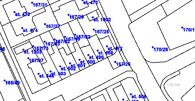 Parcela st. 498 v KÚ Košťany, Katastrální mapa