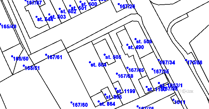 Parcela st. 505 v KÚ Košťany, Katastrální mapa