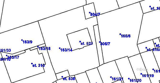 Parcela st. 537 v KÚ Košťany, Katastrální mapa
