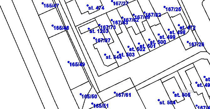Parcela st. 544 v KÚ Košťany, Katastrální mapa