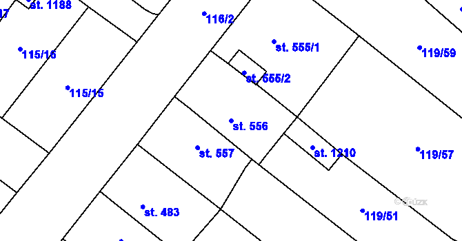 Parcela st. 556 v KÚ Košťany, Katastrální mapa