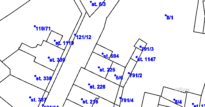 Parcela st. 594 v KÚ Košťany, Katastrální mapa