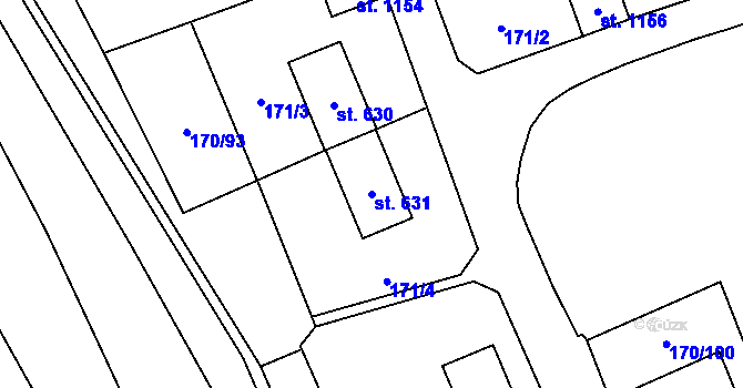Parcela st. 631 v KÚ Košťany, Katastrální mapa