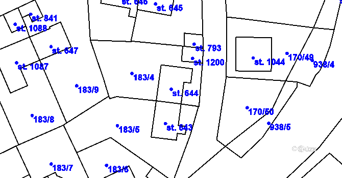 Parcela st. 644 v KÚ Košťany, Katastrální mapa