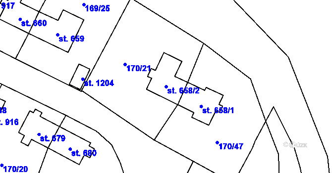 Parcela st. 658/2 v KÚ Košťany, Katastrální mapa