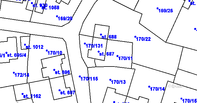 Parcela st. 687 v KÚ Košťany, Katastrální mapa