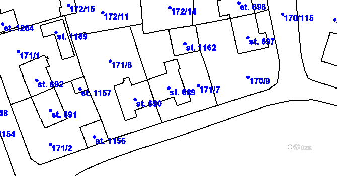 Parcela st. 689 v KÚ Košťany, Katastrální mapa