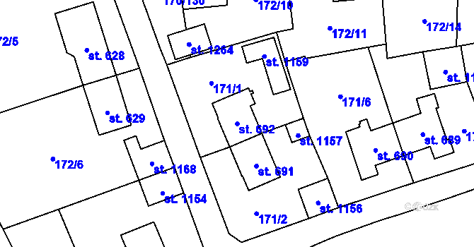 Parcela st. 692 v KÚ Košťany, Katastrální mapa