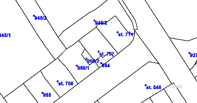 Parcela st. 707 v KÚ Košťany, Katastrální mapa