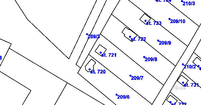 Parcela st. 721 v KÚ Košťany, Katastrální mapa
