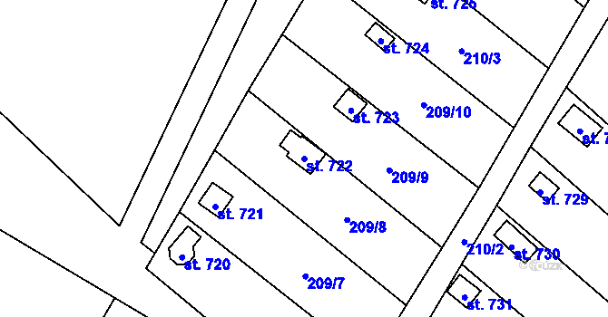 Parcela st. 722 v KÚ Košťany, Katastrální mapa