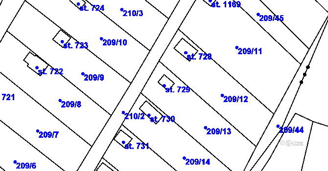 Parcela st. 729 v KÚ Košťany, Katastrální mapa