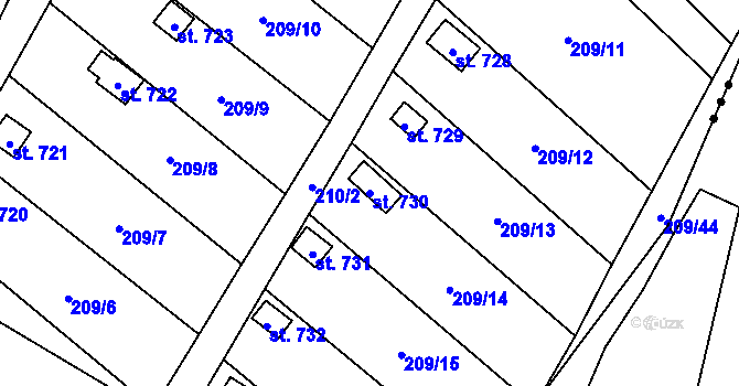 Parcela st. 730 v KÚ Košťany, Katastrální mapa
