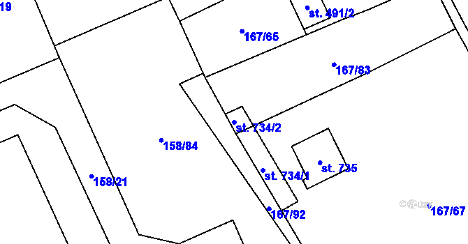 Parcela st. 734/2 v KÚ Košťany, Katastrální mapa