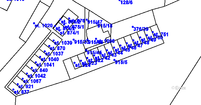 Parcela st. 743 v KÚ Košťany, Katastrální mapa