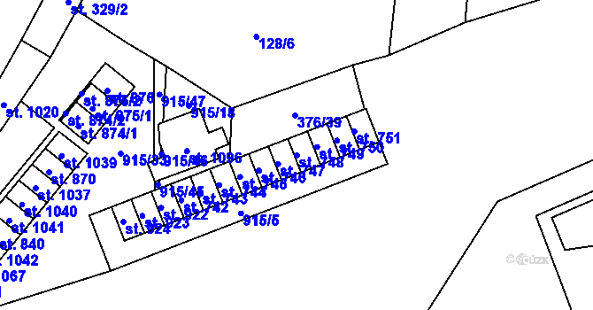 Parcela st. 748 v KÚ Košťany, Katastrální mapa