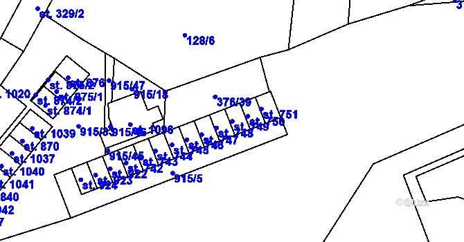 Parcela st. 749 v KÚ Košťany, Katastrální mapa