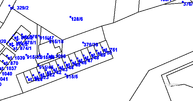 Parcela st. 750 v KÚ Košťany, Katastrální mapa