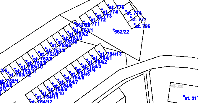 Parcela st. 754/13 v KÚ Košťany, Katastrální mapa