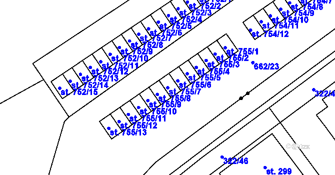 Parcela st. 755/7 v KÚ Košťany, Katastrální mapa