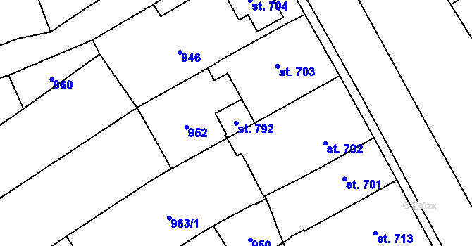 Parcela st. 792 v KÚ Košťany, Katastrální mapa