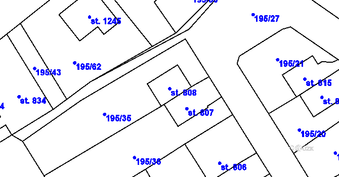 Parcela st. 808 v KÚ Košťany, Katastrální mapa