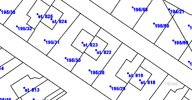 Parcela st. 822 v KÚ Košťany, Katastrální mapa
