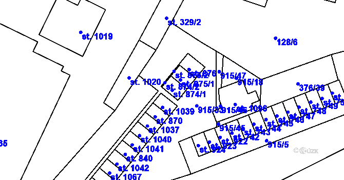 Parcela st. 874/1 v KÚ Košťany, Katastrální mapa