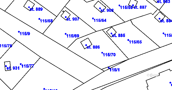Parcela st. 886 v KÚ Košťany, Katastrální mapa