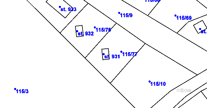 Parcela st. 931 v KÚ Košťany, Katastrální mapa