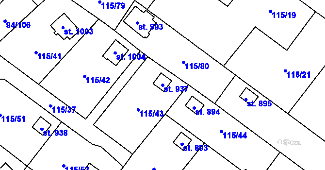 Parcela st. 937 v KÚ Košťany, Katastrální mapa