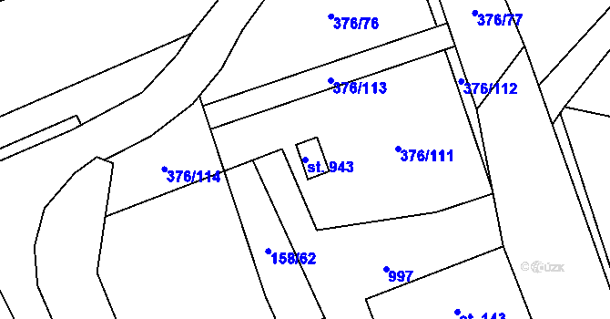 Parcela st. 943 v KÚ Košťany, Katastrální mapa