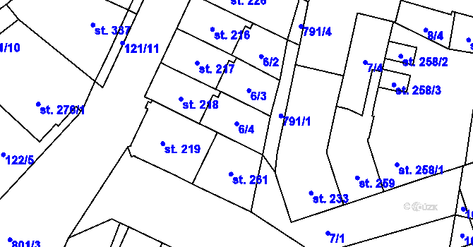 Parcela st. 6/4 v KÚ Košťany, Katastrální mapa
