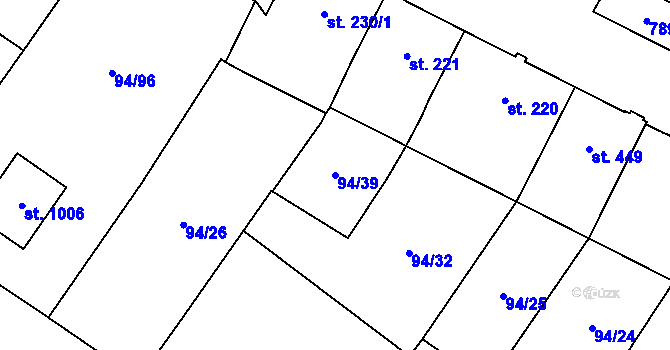 Parcela st. 94/39 v KÚ Košťany, Katastrální mapa