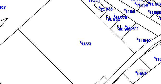 Parcela st. 115/3 v KÚ Košťany, Katastrální mapa