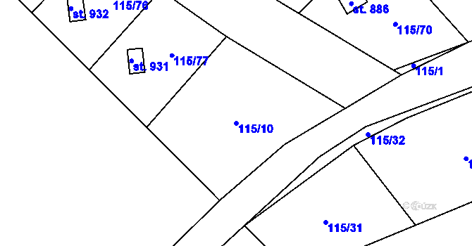 Parcela st. 115/10 v KÚ Košťany, Katastrální mapa