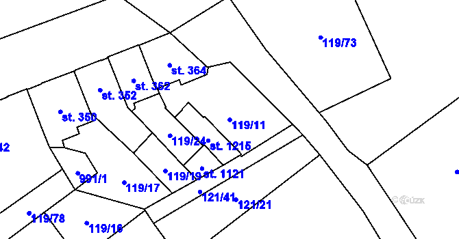 Parcela st. 119/11 v KÚ Košťany, Katastrální mapa