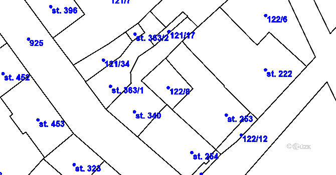 Parcela st. 122/8 v KÚ Košťany, Katastrální mapa