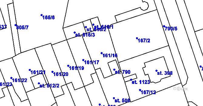 Parcela st. 161/16 v KÚ Košťany, Katastrální mapa