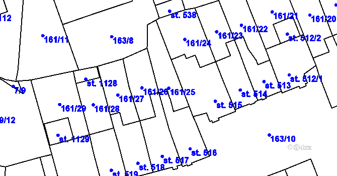 Parcela st. 161/25 v KÚ Košťany, Katastrální mapa