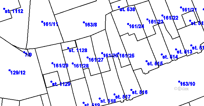 Parcela st. 161/26 v KÚ Košťany, Katastrální mapa