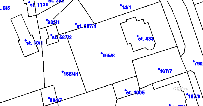 Parcela st. 165/8 v KÚ Košťany, Katastrální mapa