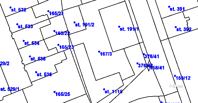 Parcela st. 167/3 v KÚ Košťany, Katastrální mapa