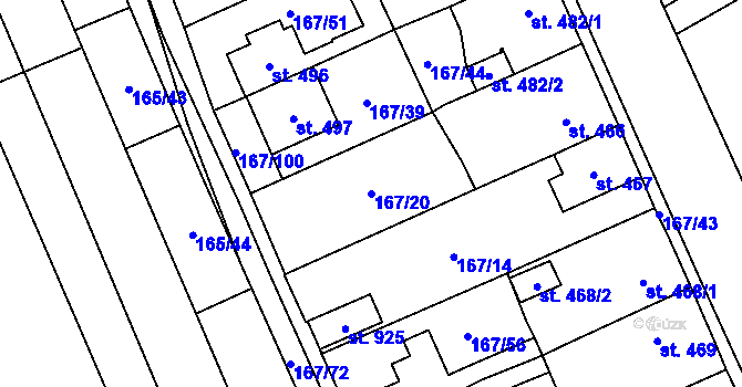 Parcela st. 167/20 v KÚ Košťany, Katastrální mapa