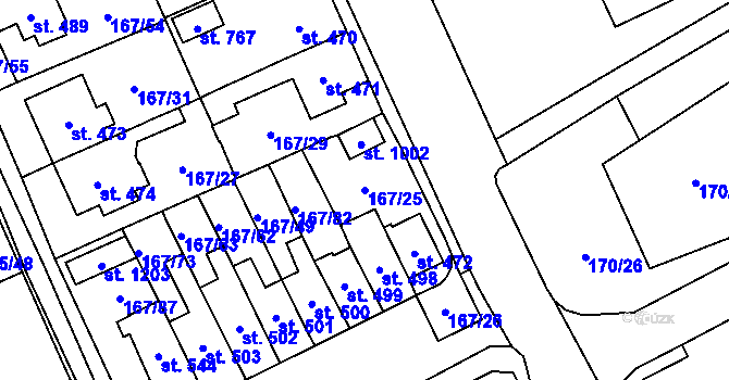 Parcela st. 167/25 v KÚ Košťany, Katastrální mapa