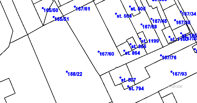 Parcela st. 167/60 v KÚ Košťany, Katastrální mapa
