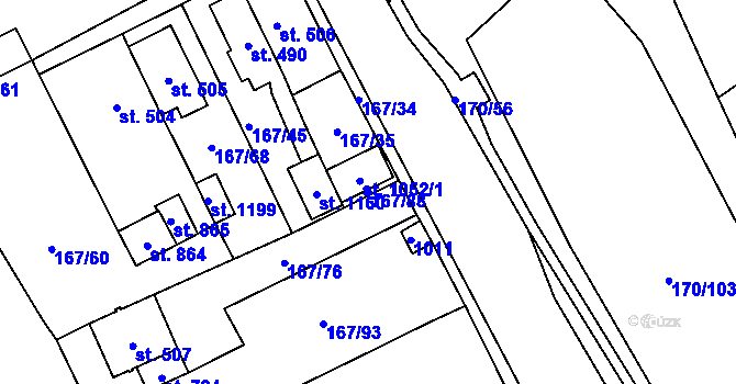 Parcela st. 167/88 v KÚ Košťany, Katastrální mapa