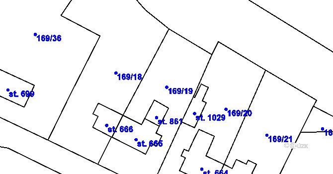 Parcela st. 169/19 v KÚ Košťany, Katastrální mapa